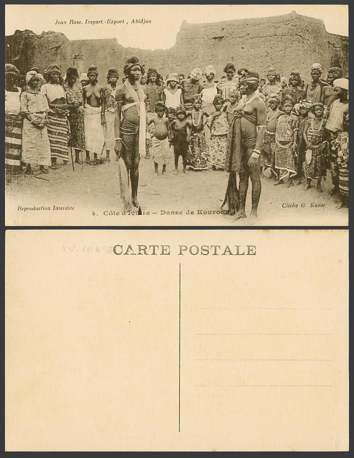 Ivory Coast Old Postcard Danse de Kouroub Dance, Native Dancers Dancing Costumes
