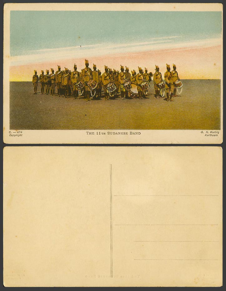 Sudan Old Colour Postcard The 11th Sudanese Band Drummers Drums Military Uniform
