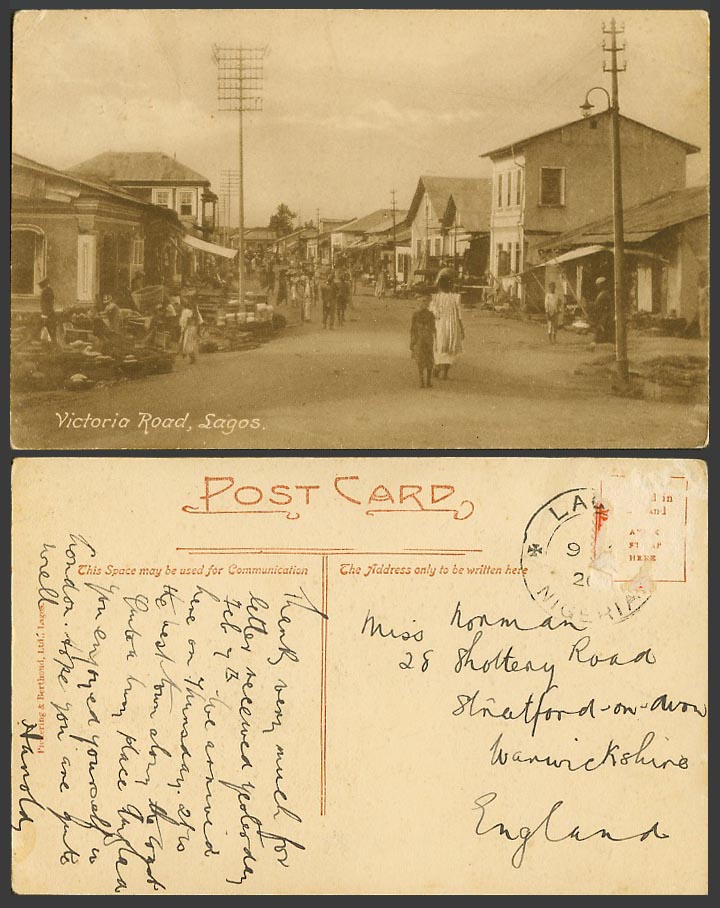 Nigeria 1920 Old Postcard Lagos, Victoria Road, Street Scene, Sellers Vendors