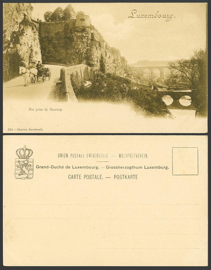 Luxembourg Old UB Postcard Vue prise du Neueweg Castle Horse Cart Viaduct Bridge