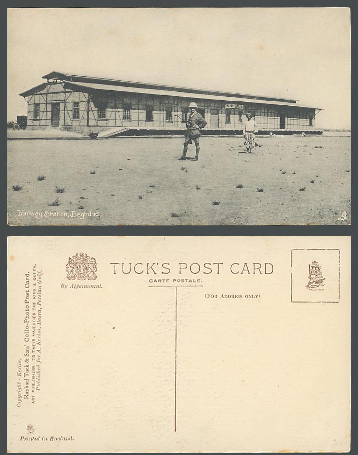 Iraq Old Tuck's Postcard Baghdad Railway Station, Bagdad Train Station, Soldier