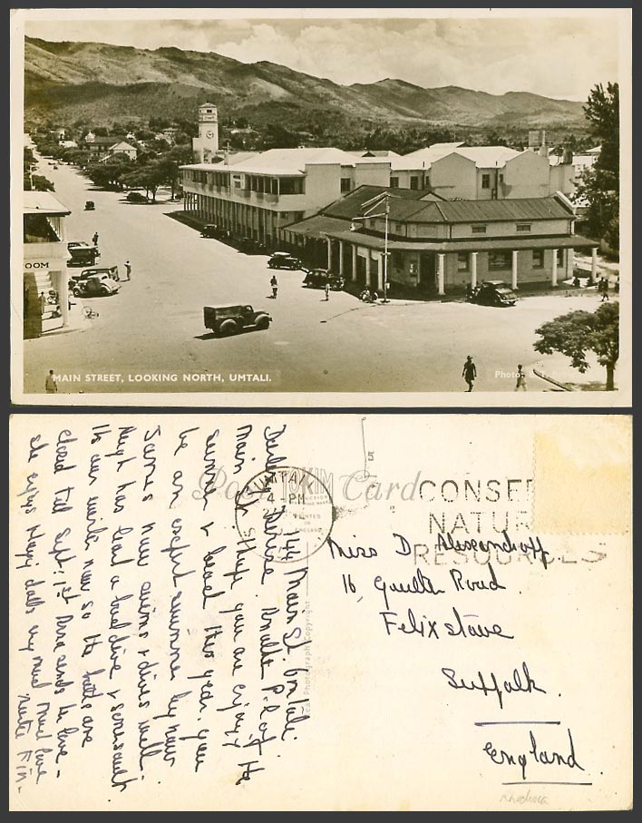 Southern Rhodesia Old Real Photo Postcard Umtali Main Street looking North, Cars