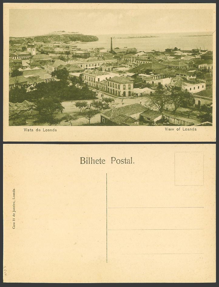 Angola Old Postcard Vista de Loanda Luanda, General View Panorama, Street Scene