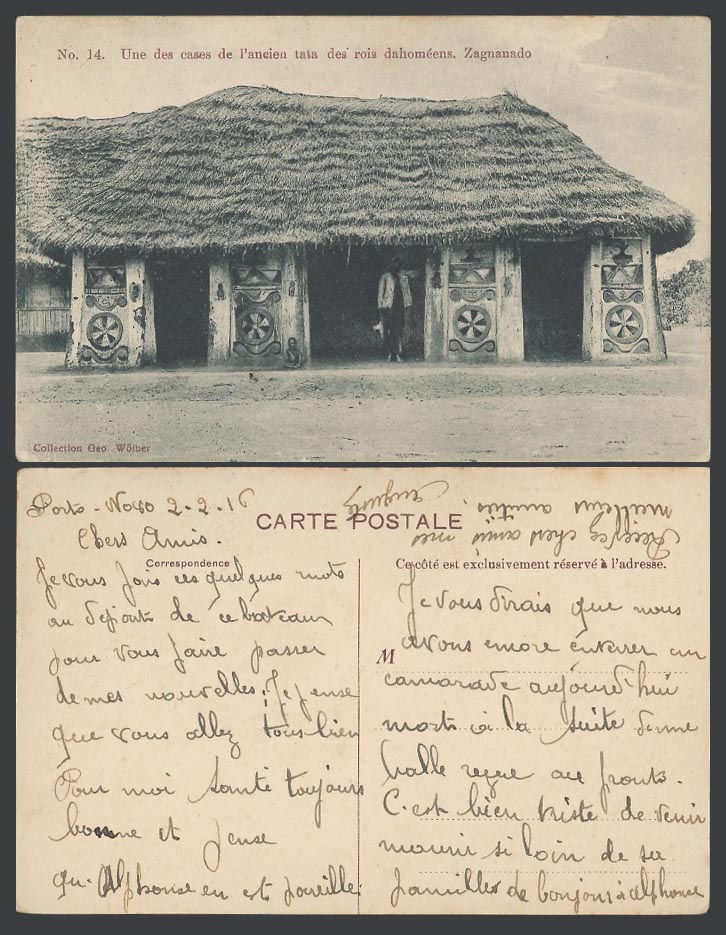 Dahomey Benin 1916 Old Postcard ZAGNANADO, Huts of The former Tata Dahomean King