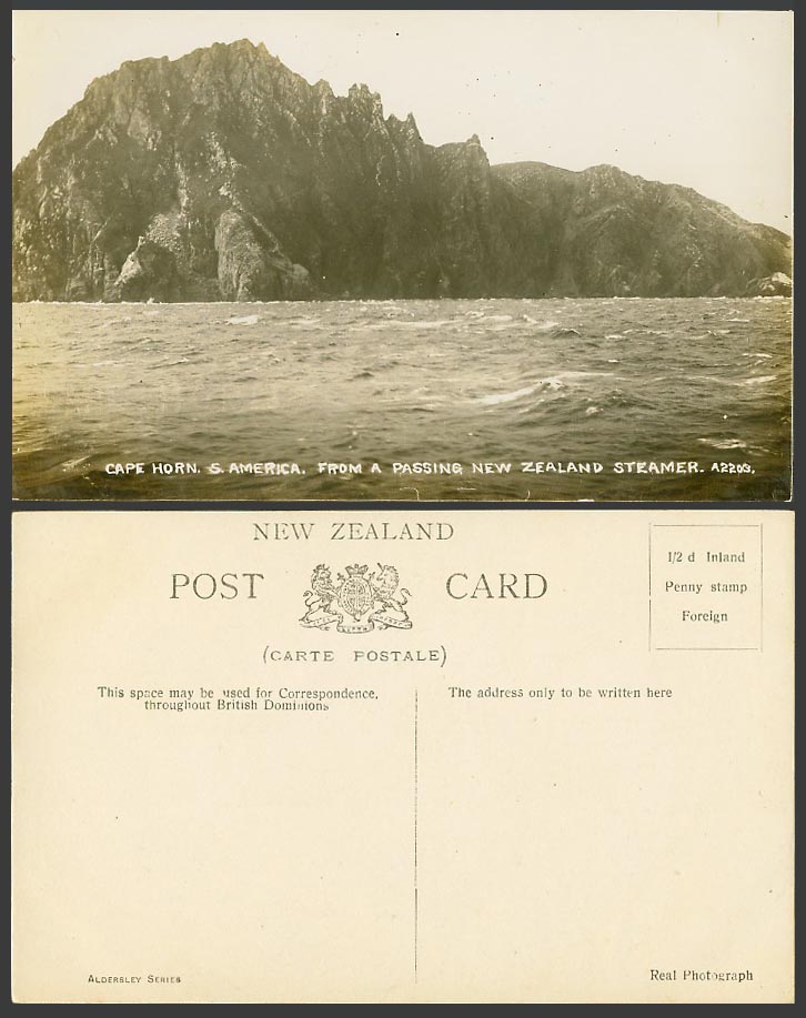 Chile Cape Horn & America, from New Zealand Steamer Ship Old Real Photo Postcard