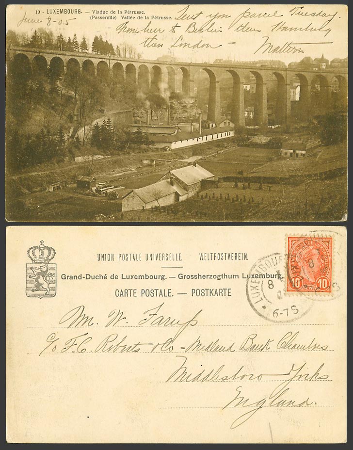 Luxembourg 10c 1905 Old Postcard Viaduc de la Petrusse Passerelle Bridge Factory