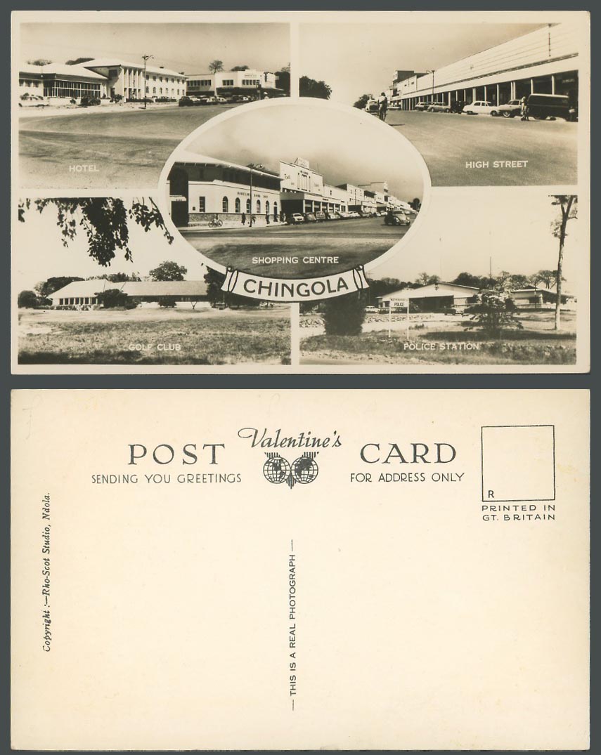 Rhodesia Old Postcard CHINGOLA, Shopping Centre Hotel High Str. Golf Club Police