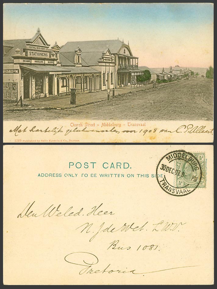 South Africa 1907 Old UB Postcard Church Street Middelburg Transvaal, Stationers
