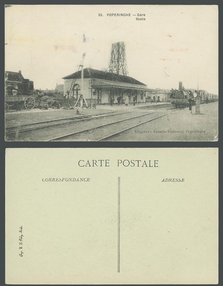 Belgium Poperinghe Old Postcard Gare Statie Railway Station Locomotive Train 25.