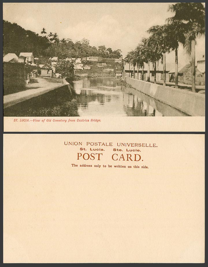 Saint St. Lucia Vintage UB Postcard View of Old Cemetery from Castries Bridge