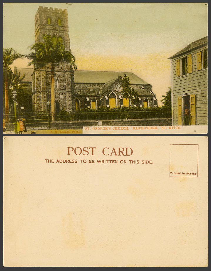 Saint St. Kitts Old UB Postcard St. George's Church Cathedral, Basseterre B.W.I.