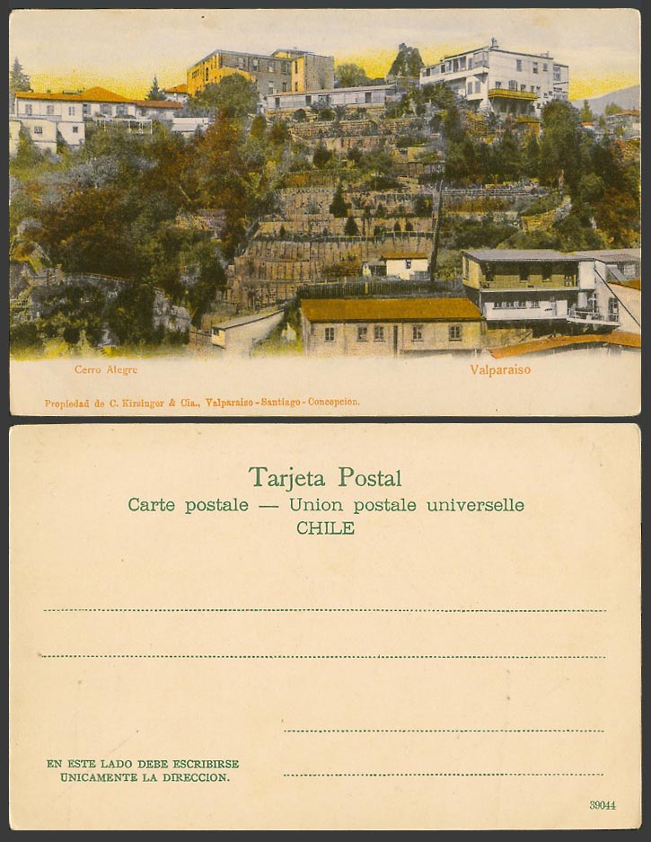 Chile Old Colour U.B. Postcard Valparaiso Cerro Alegre, Houses Buildings on Hill