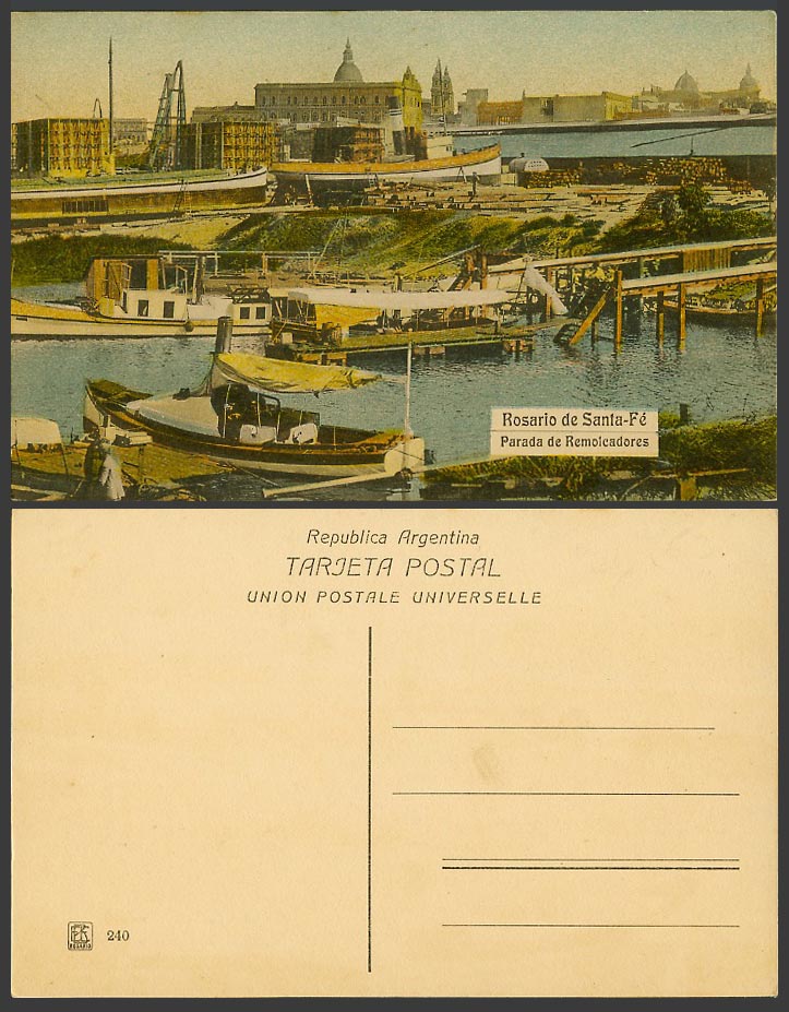 Argentina Old Postcard Rosario de Santa Fe Parade de Remolcadores, Boats Harbour