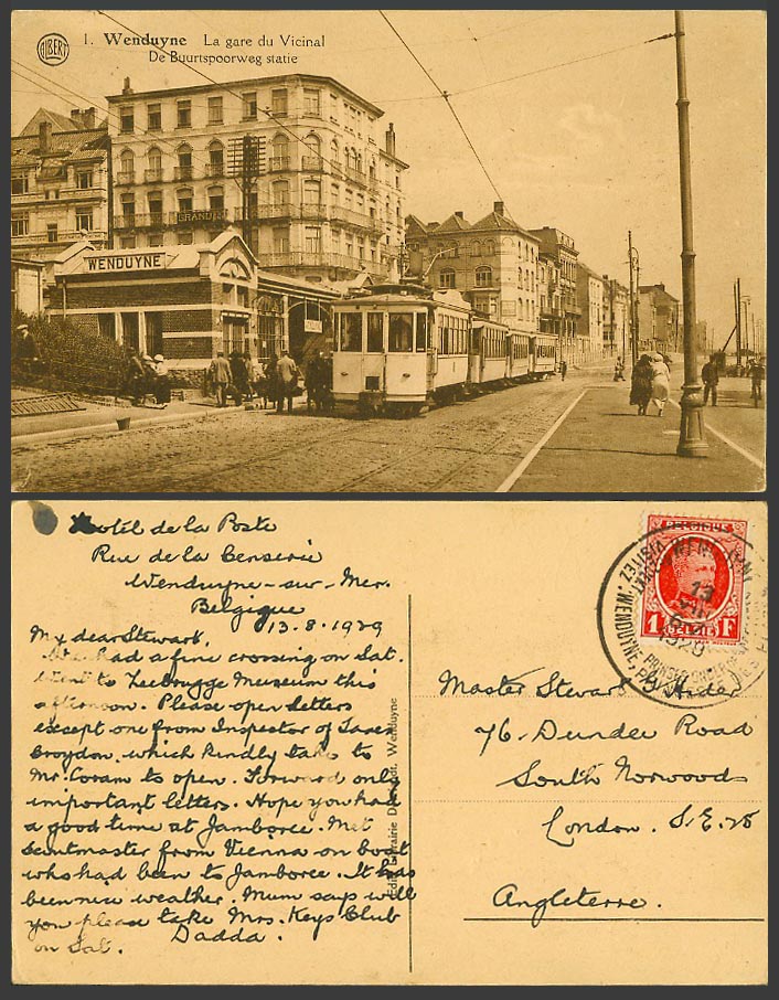 Belgium 1F 1928 Old Postcard WENDUYNE Wenduine, La Gare du Vicinal Station, TRAM