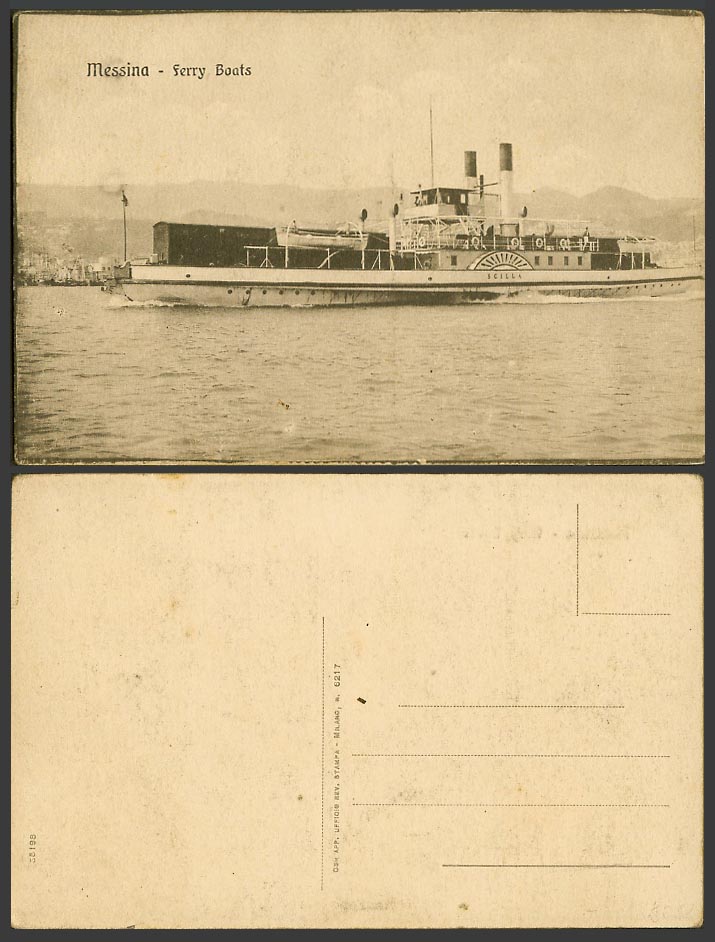 Italy Old Postcard Messina Ferry Boats Sicily Paddle Steamer Steam Ship Shipping