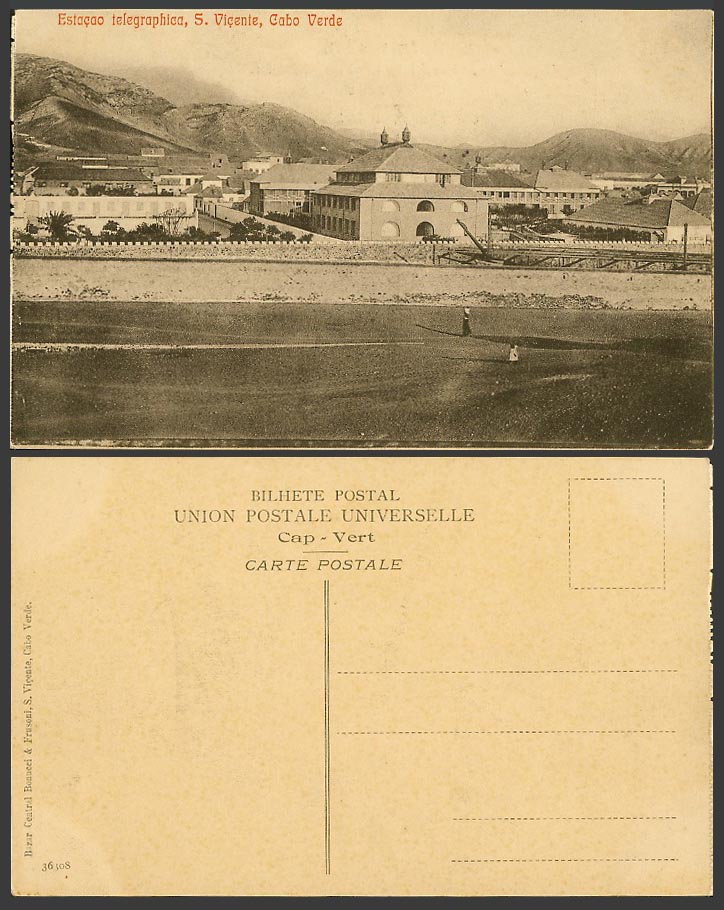 Cape Cabo Verde, S. Vicente Old Postcard Estacao Telegraphica, Telegraph Station