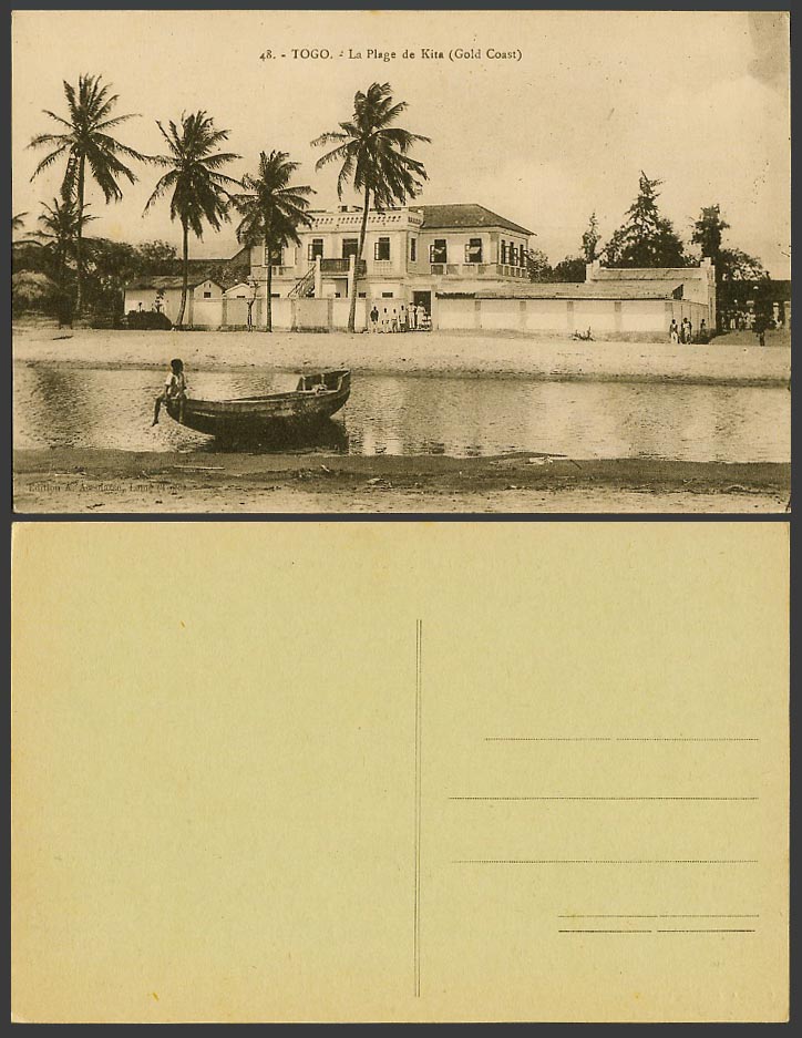 TOGO Gold Coast Ghana Old Postcard Le Plage de Kita Beach Palm Trees Native Boat
