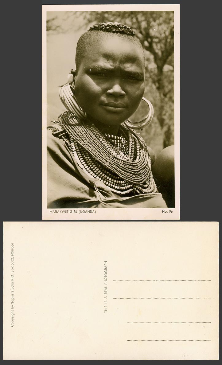 Uganda Kenya Old Real Photo Postcard Marakwet Girl Native Young Woman, Necklaces