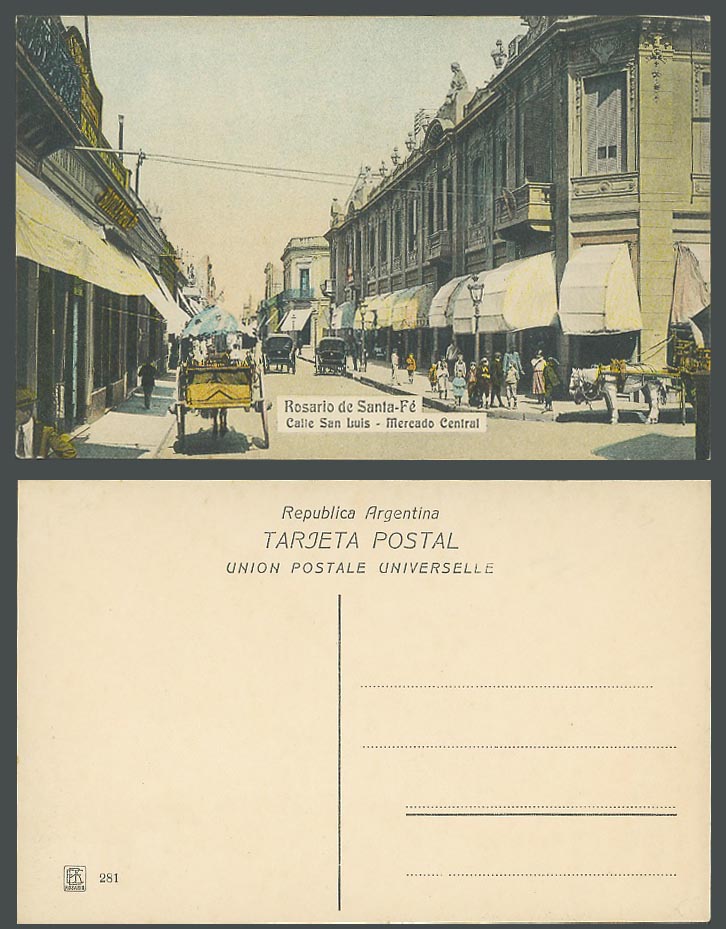 Argentina Old Postcard Rosario de Santa Fe Calle San Luis Street Mercado Central