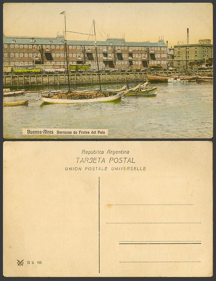 Argentina Old Colour Postcard Barracas de Frutos del Pais Harbour Boats Barracks