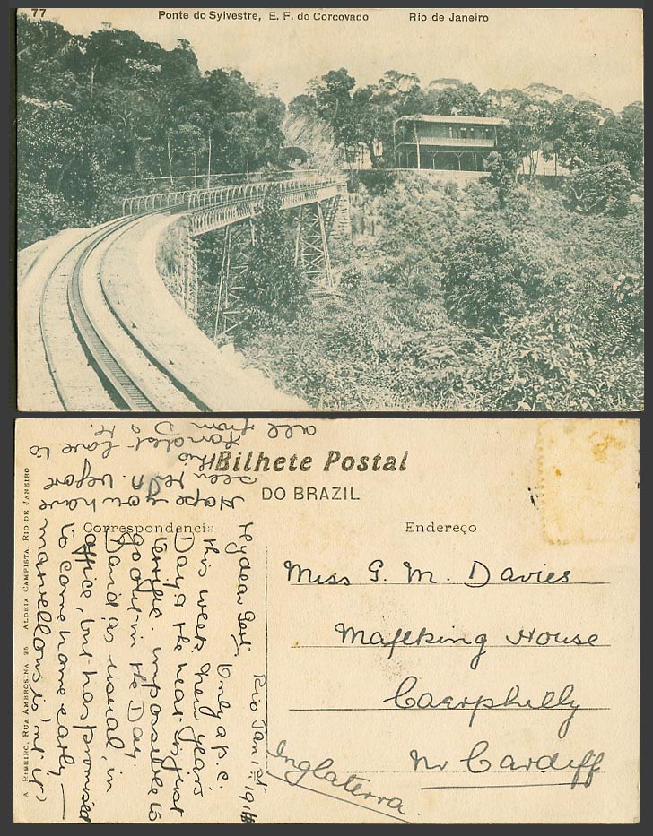 Brazil Old Postcard Rio de Janeiro, Ponte do Sylvestre Bridge, E.F. do Corcovado