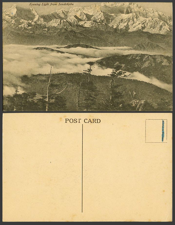 India Nepal Old Postcard Evening Light from Sandakphu Mountains Clouds Singalila