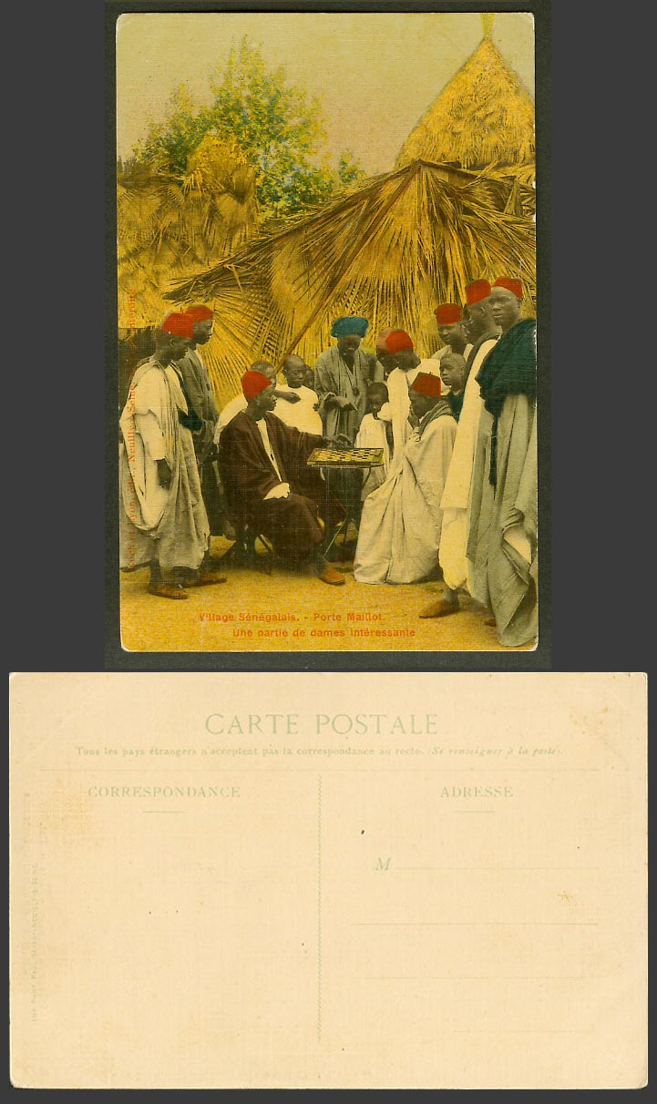 Senegal Old Colour Postcard Village Senegalais Porte Maillot Checkers Game Chess