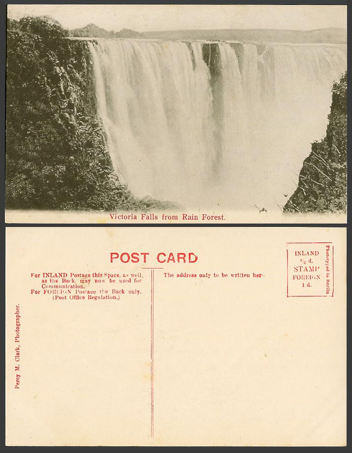 Rhodesia Old Postcard Victoria Falls from Rain Forest Percy M Clark Photographer