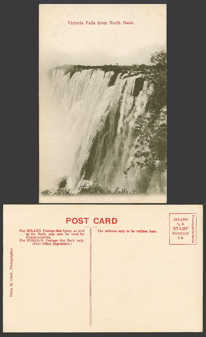 Rhodesia Old Postcard Victoria Falls from North Bank Percy M. Clark Photographer