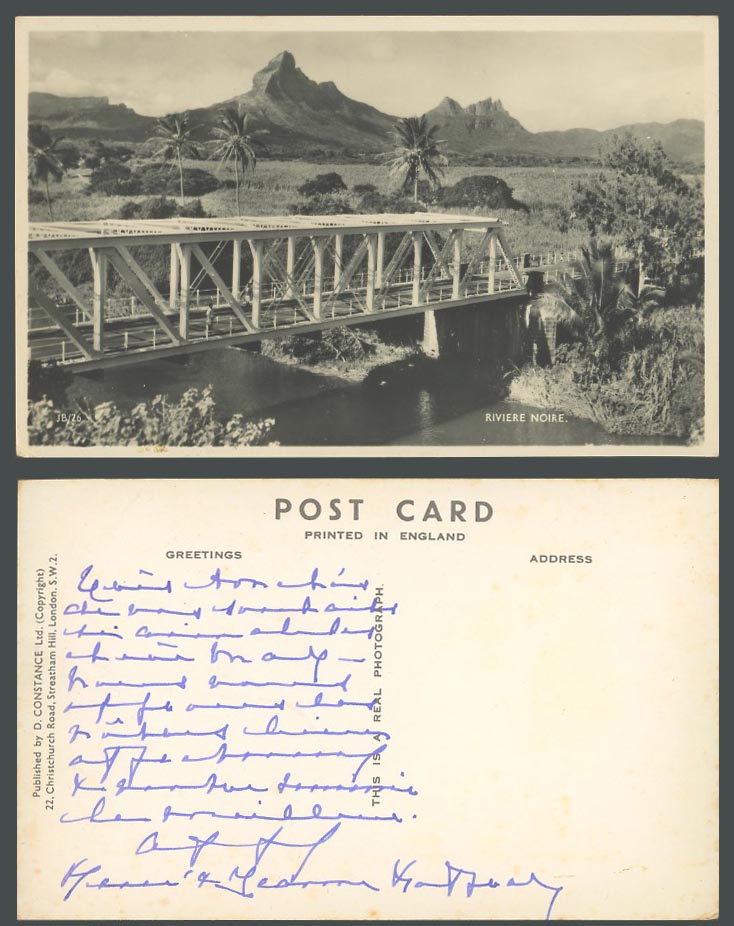 Mauritius Old Real Photo Postcard Riviere Noire Black River, Truss Bridge, Hills