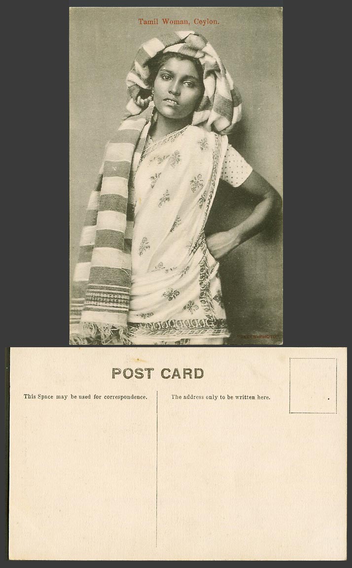 Ceylon Old Postcard Tamil Woman, Native Lady Girl Headscarf Traditional Costumes