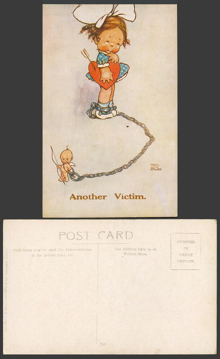 MABEL LUCIE ATTWELL Old Postcard Another Victim Little Girl Chained by Cupid 707