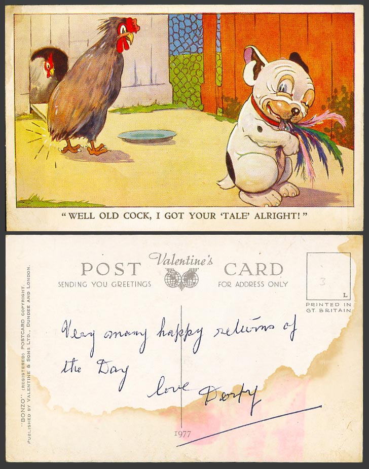 BONZO DOG GE Studdy Old Postcard Birds Rooster Cock I Got Your Tale Alright 1977