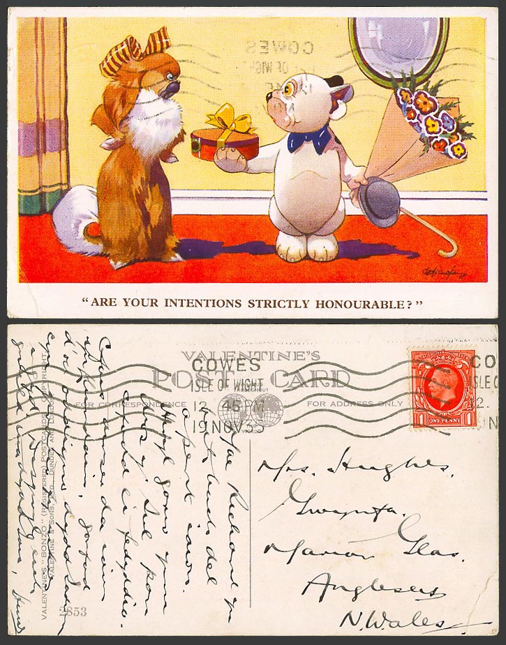 BONZO Dog GE Studdy 1935 Old Postcard R Your Intentions Strictly Honourable 2853