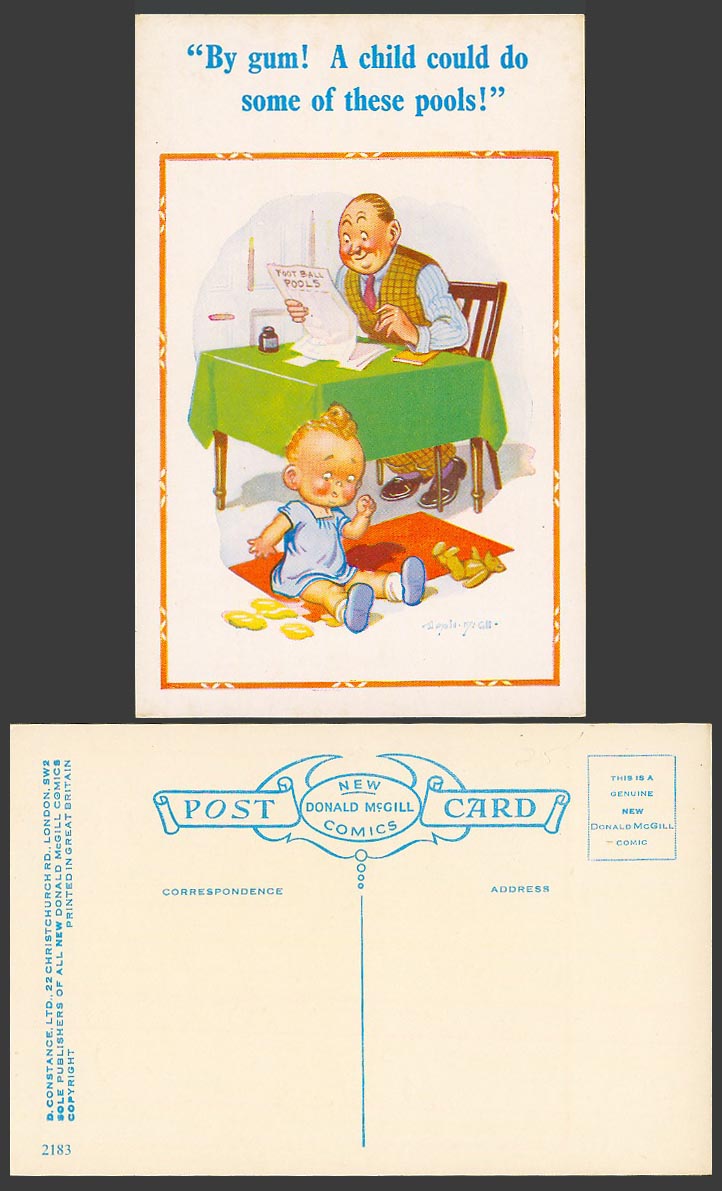 Donald McGill Old Postcard By Gum! A Child Could do Some Pools! Teddy Bears 2183