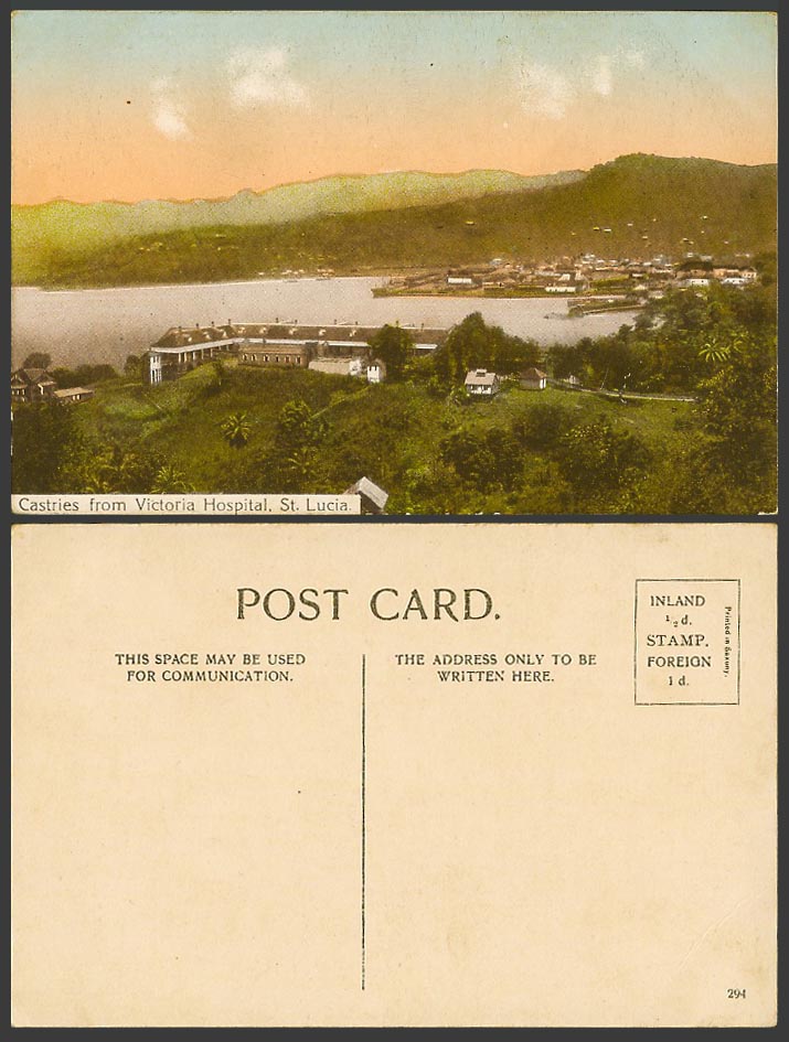 Saint St. Lucia Old Colour Postcard Castries from Victoria Hospital General View