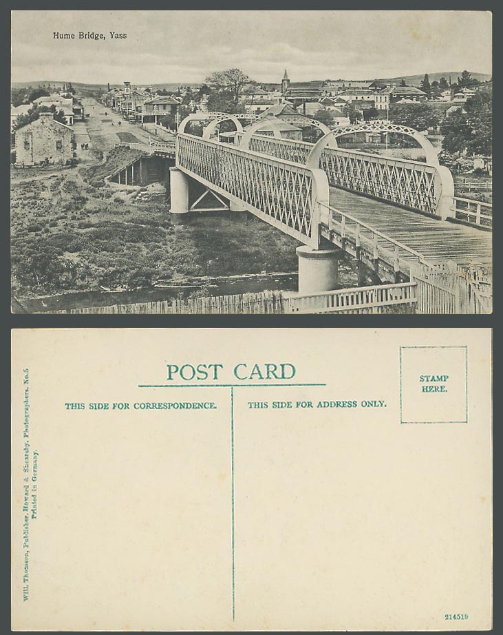 Australia Old Postcard Yass River Hume Bridge Street Scene New South Wales N.S.W