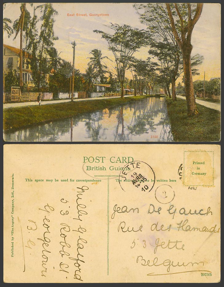 British Guiana Guyana 1910 Old Postcard Georgetown, East Street Scene, Demerara