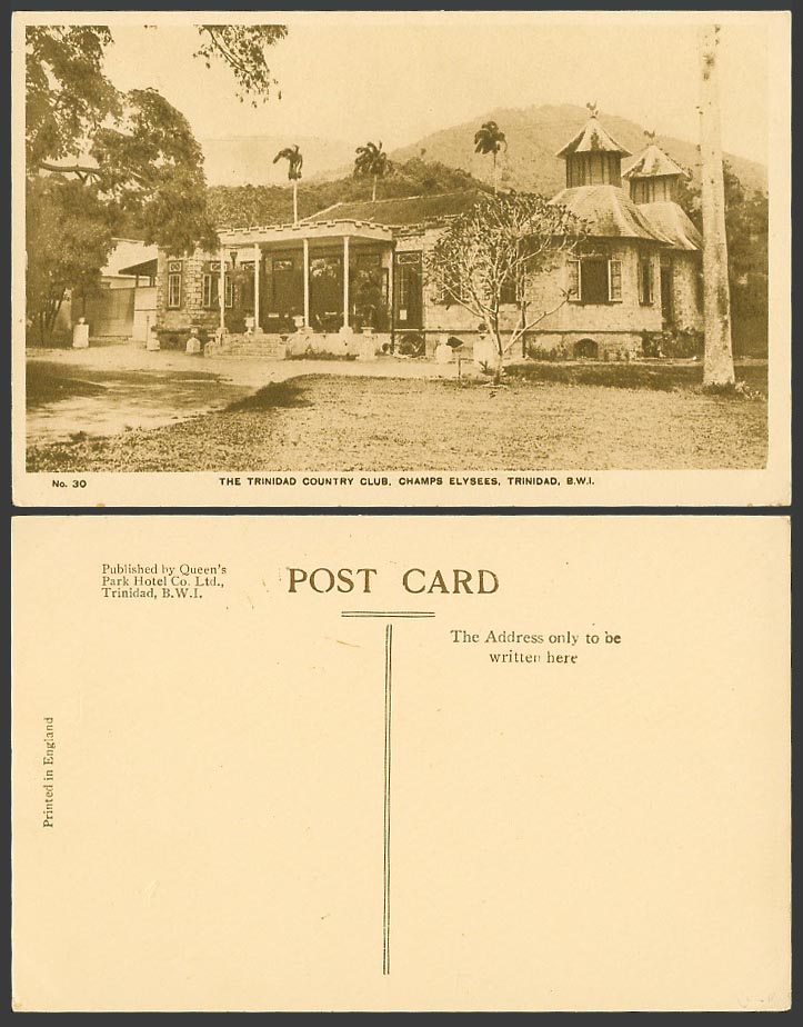 Trinidad BWI Old Postcard Trinidad Country Club Champs Elysees Queens Park Hotel