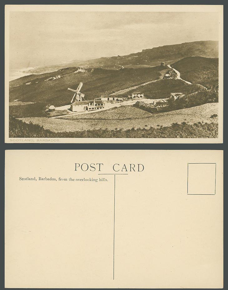 Barbados Old Postcard Scotland fm. overlooking Hills Windmill Wind Mill Panorama