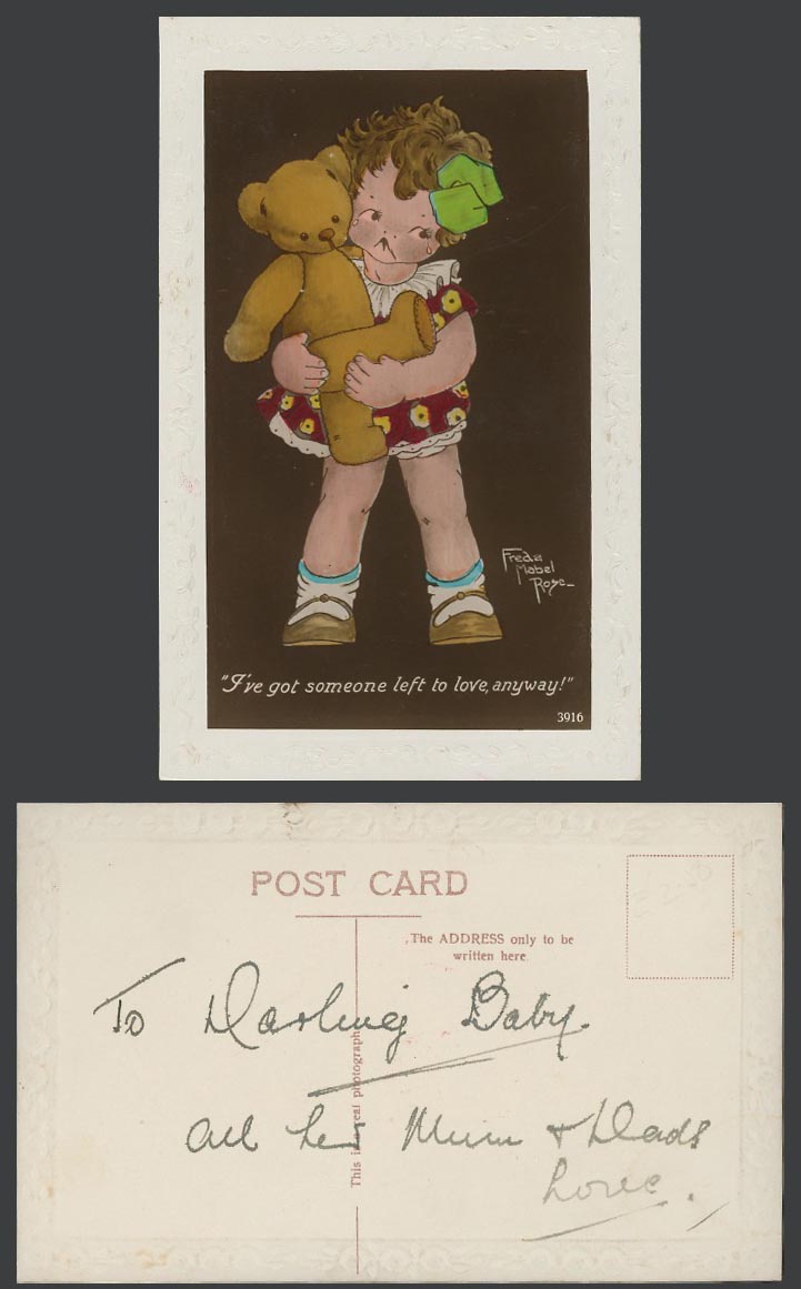 Freda Mabel Rose Old Postcard Teddy Bear, I've got someone left to love, anyway!