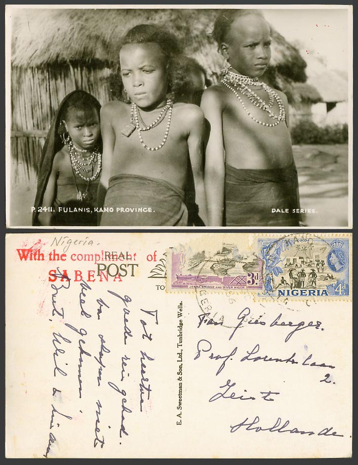 Nigeria QE 4d 1956 Old Postcard Fula Fulanis Kano Province Native Girls Children