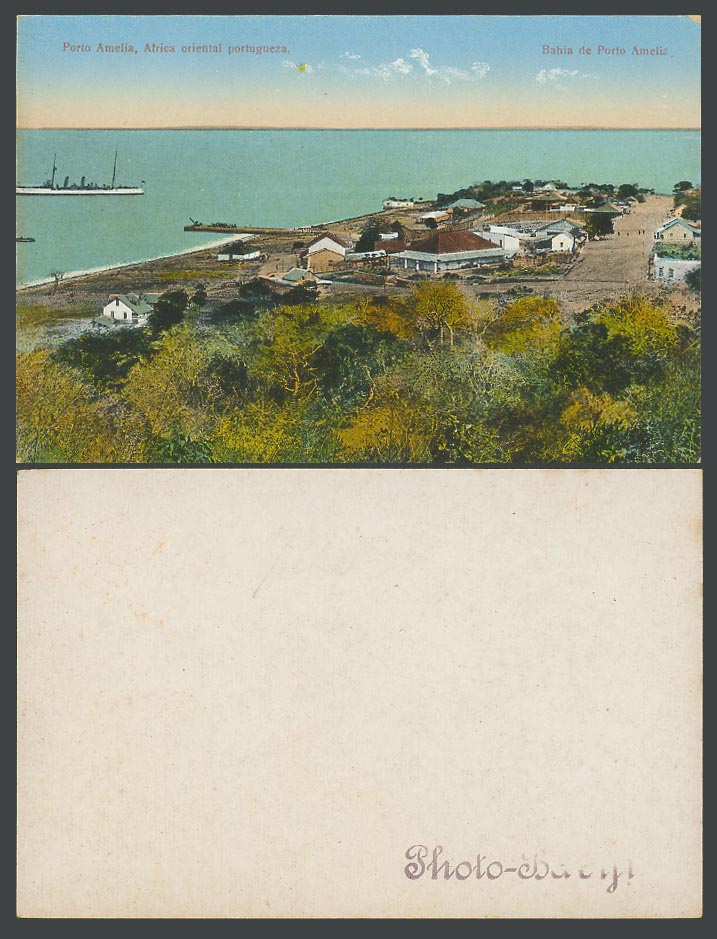 Portuguese East Africa Old Postcard Bahia de Porto Amelia Bay Warship Mozambique