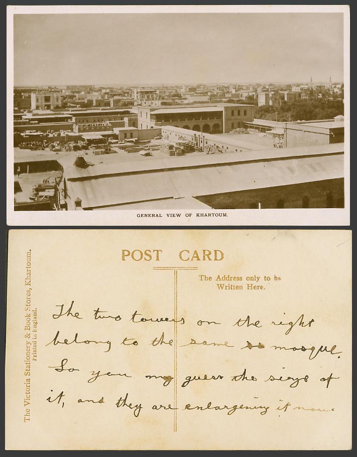 Sudan Old Real Photo Postcard Khartoum, General View, Victoria Stationery & Book