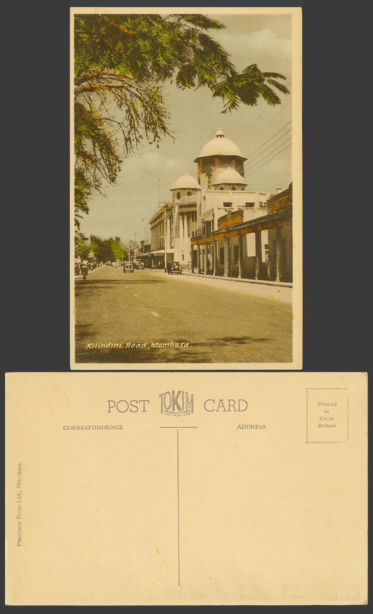 Kenya Old Colour Postcard Mombasa Kilindini Road Street Scene Vintage Motor Cars