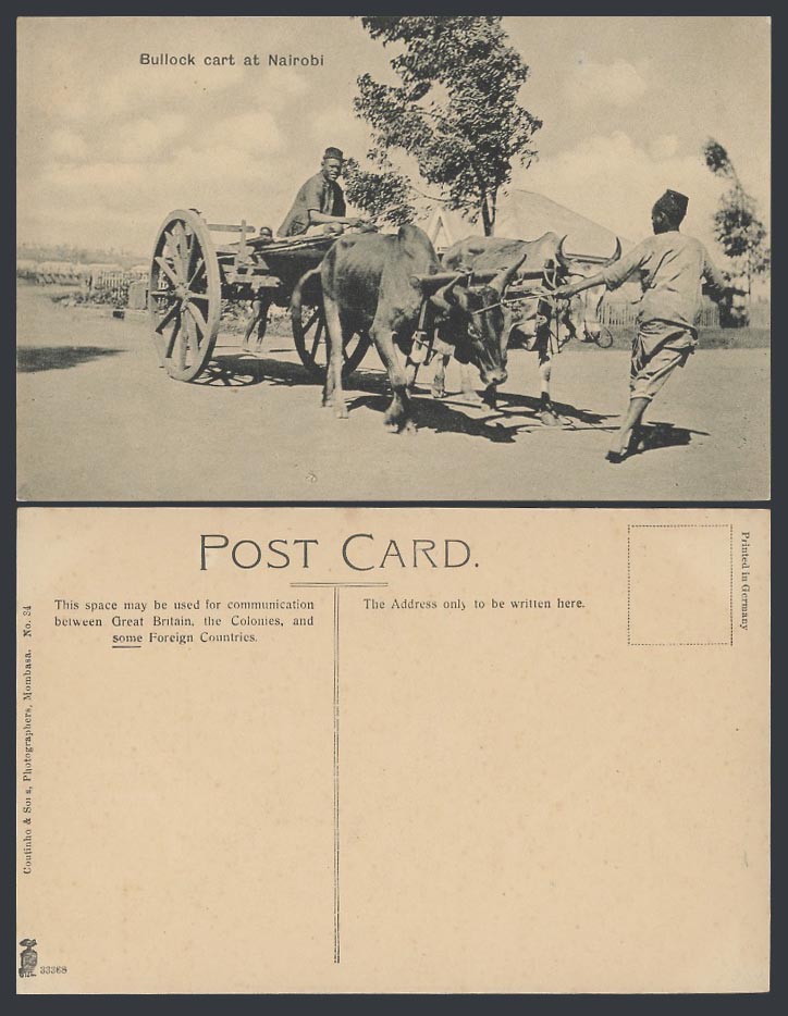 Kenya Old Postcard Native Driver and Bullock Cart at Nairobi, Coutinho & Sons 34