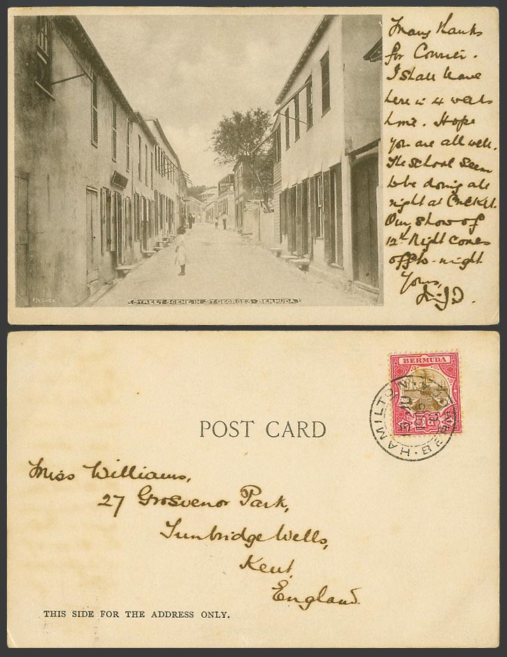 Bermuda 1d 1905 Old UB Postcard Native Street Scene in St. Georges, S. NELMES