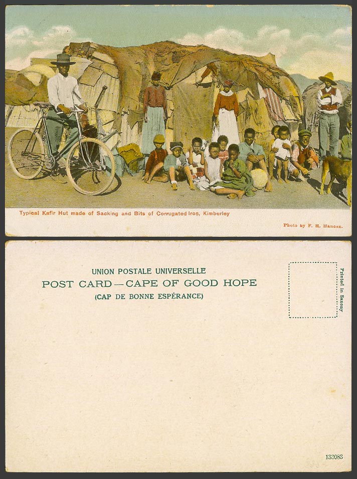 South Africa Old Postcard Kafir Hut of Sacking Corrugated Iron Kimberley Bicycle