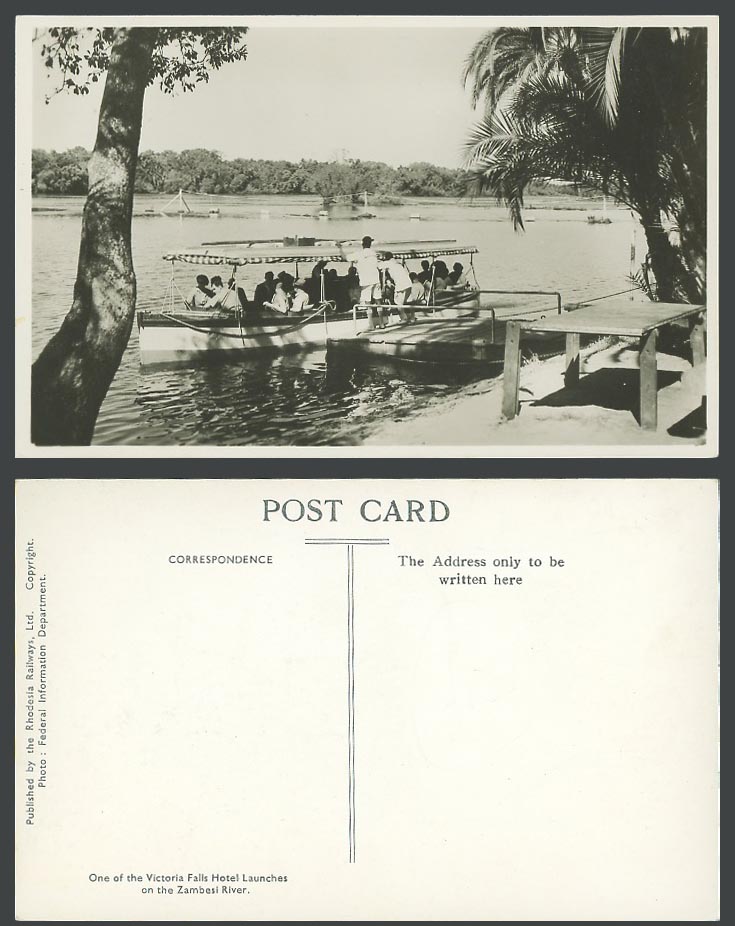 Rhodesia Old Postcard Victoria Falls Hotel Launches Zambesi River, Boating Boat