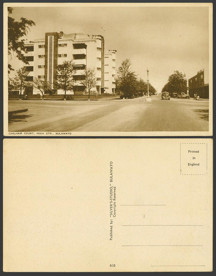 Rhodesia Old Postcard Bulawayo Chilham Court Main Str. Street Scene V. Motor Car